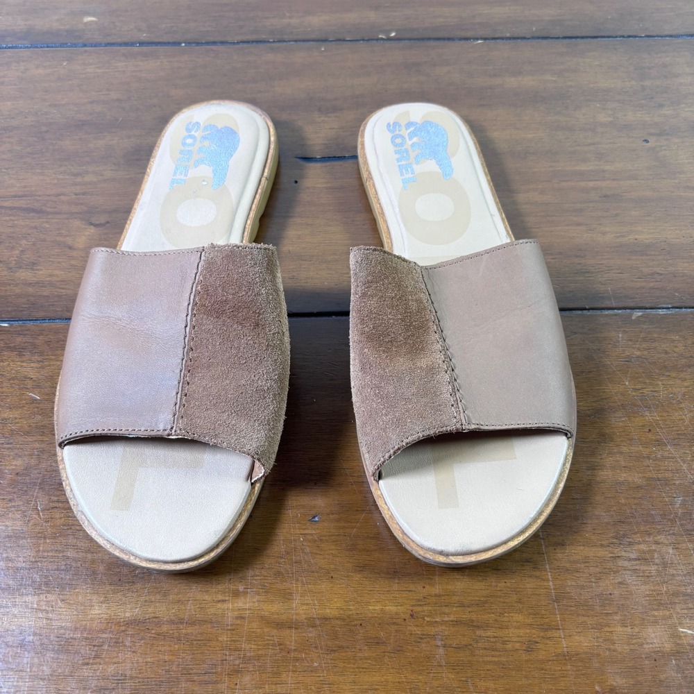 Sorel Roaming Slide Sandals Womens 7.5 Tan Leather Suede Slip On NL4029-242